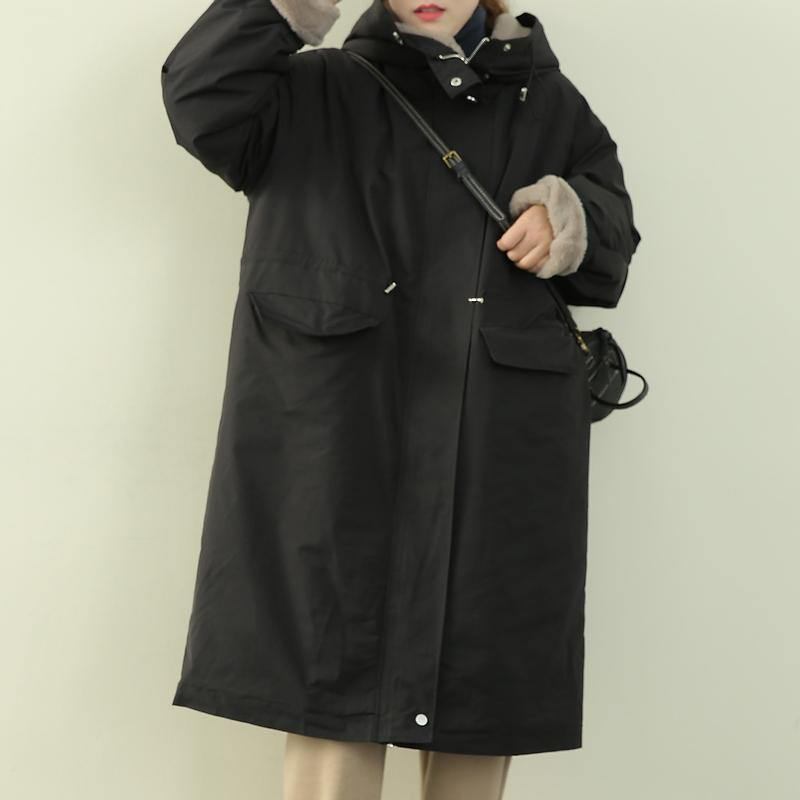 Elegante Wintermäntel In Übergröße Schwarze Parkas Mit Kapuze Und Reißverschluss Für Damen