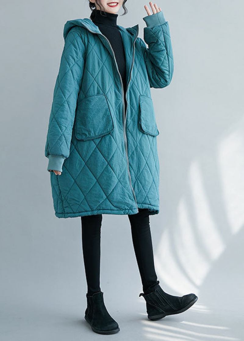 Eleganter Dicker Feiner Mit Baumwolle Gefüllter Parka Mit Reißverschluss In Blau Winter - Blau