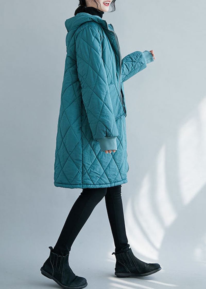 Eleganter Dicker Feiner Mit Baumwolle Gefüllter Parka Mit Reißverschluss In Blau Winter - Blau