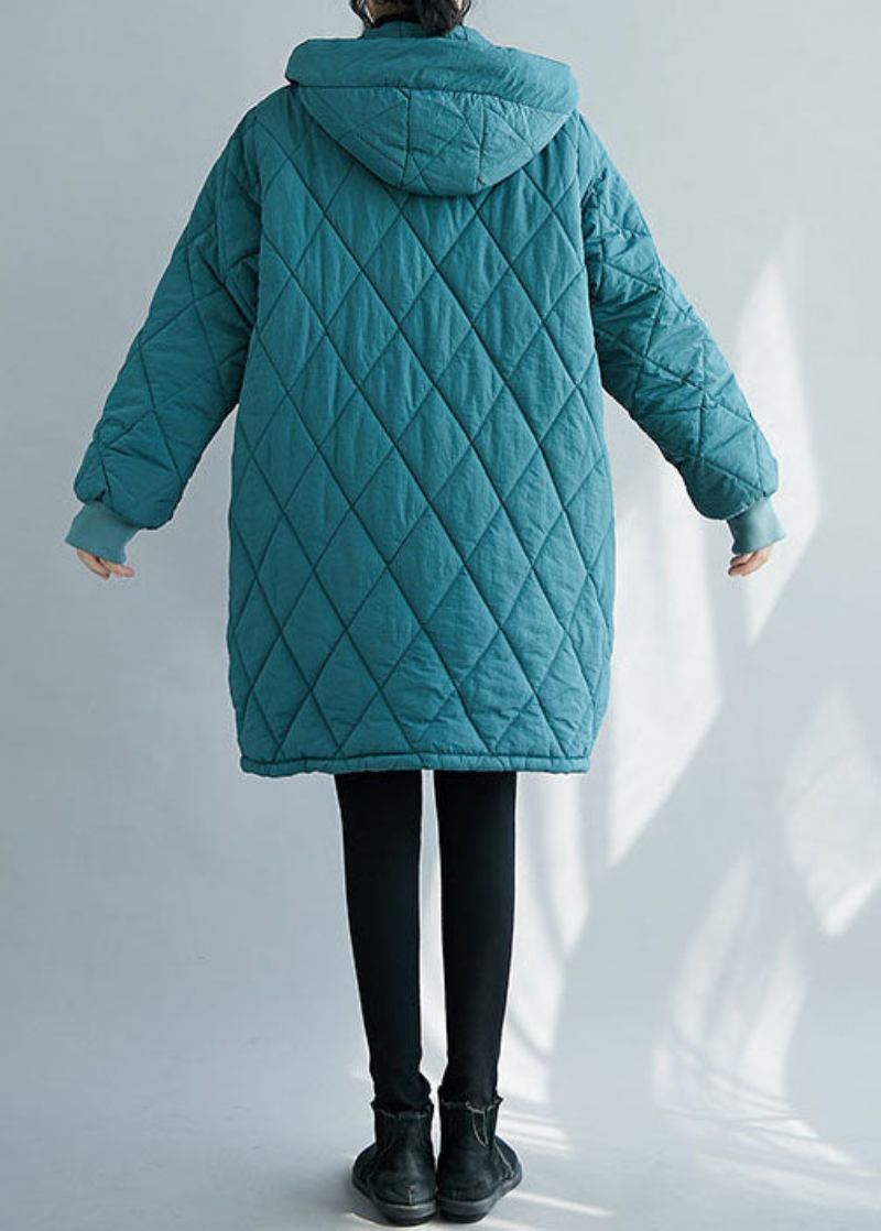 Eleganter Dicker Feiner Mit Baumwolle Gefüllter Parka Mit Reißverschluss In Blau Winter - Blau