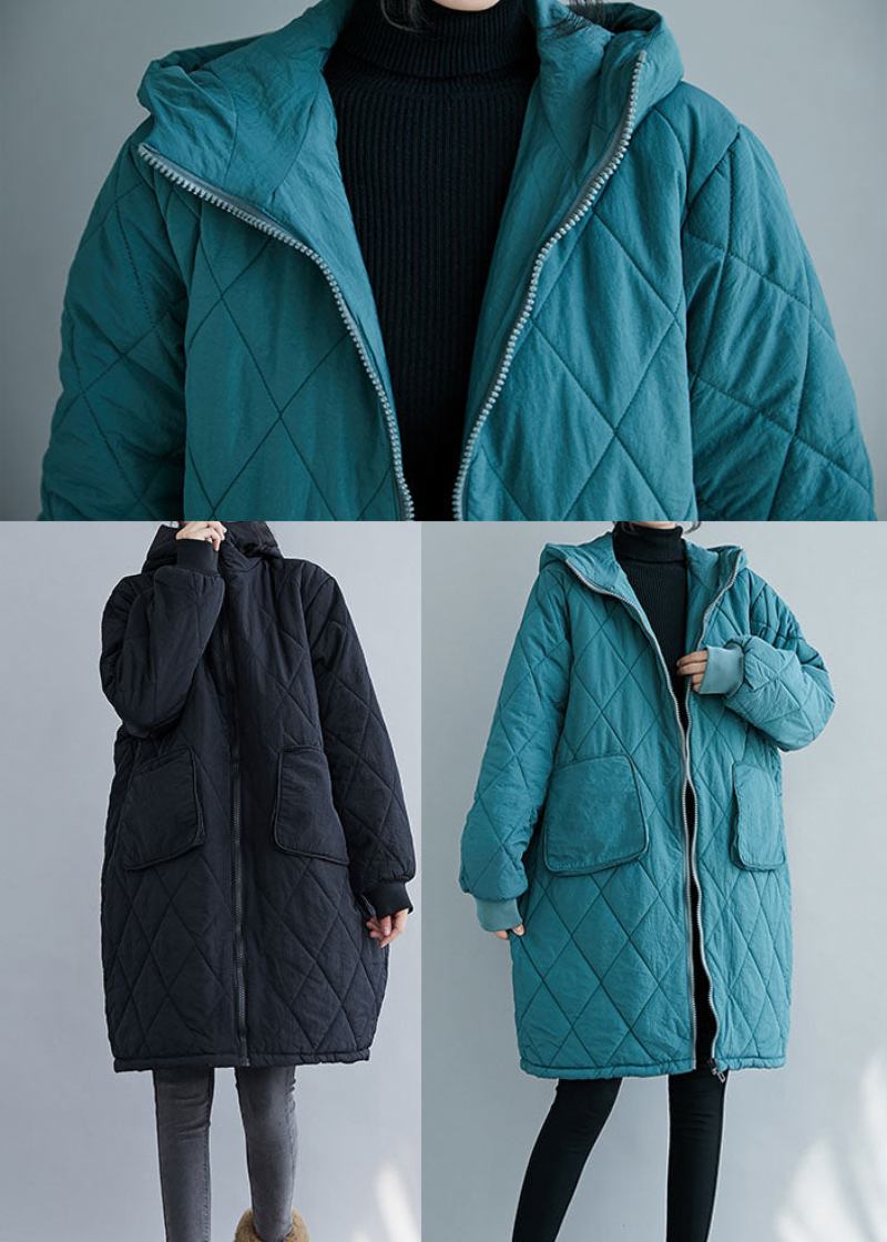 Eleganter Dicker Feiner Mit Baumwolle Gefüllter Parka Mit Reißverschluss In Blau Winter - Blau