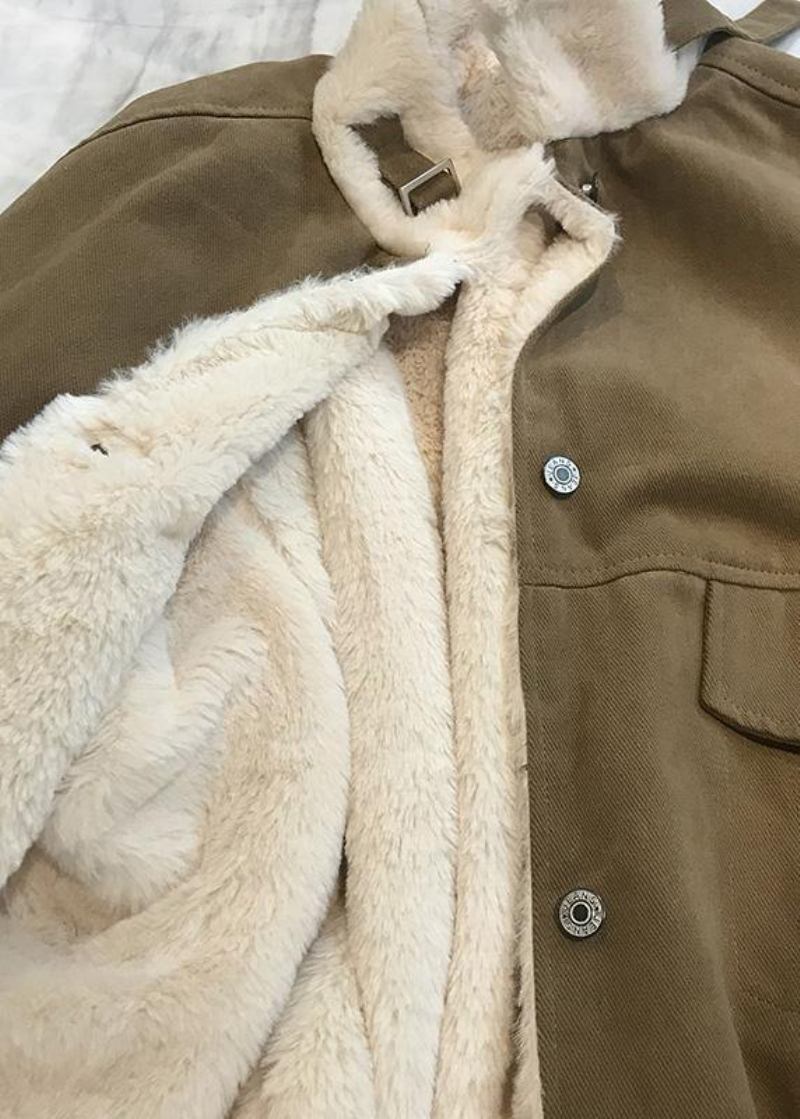 Eleganter Khakifarbener Damenparka Locker Sitzender Warmer Wintermantel Dicker Stehkragen - khaki