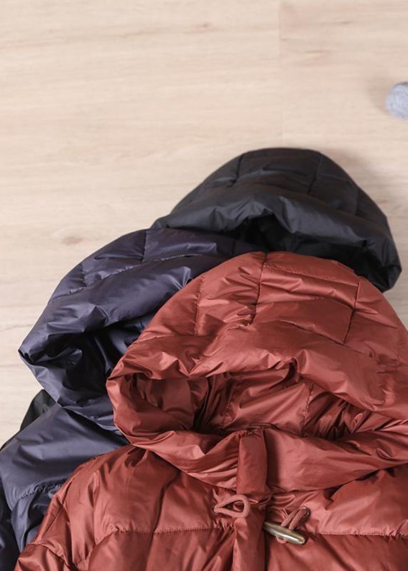 Eleganter Roter Warmer Wintermantel Locker Sitzender Damenparka Mit Kapuzentaschen Übermantel - Damen-Daunenjacken