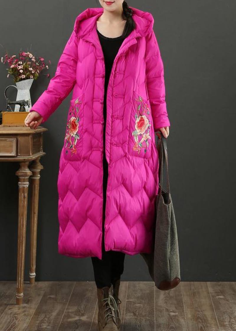 Feine Daunenjacke Mit Rosenstickerei Für Damen Lässige Schneejacke Mit Kapuze Warmer Mantel