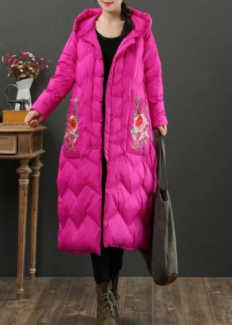 Feine Daunenjacke Mit Rosenstickerei Für Damen Lässige Schneejacke Mit Kapuze Warmer Mantel