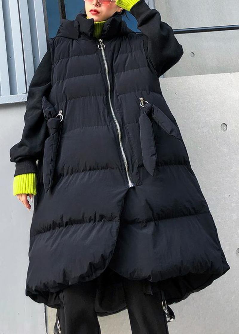 Feine Kleidung In Übergröße Winterjacke Wintermäntel Schwarze Parkas Mit Kapuze Ärmellos Für Damen - Damen-Daunenjacken