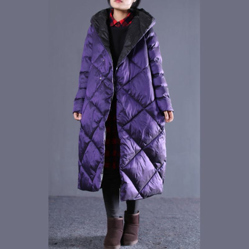 Feine Lila Winterparka In Übergröße Mit Kapuze Luxuriöser Baumwollmantel Mit Taschen Und Reißverschluss - M/BRUST-110cm