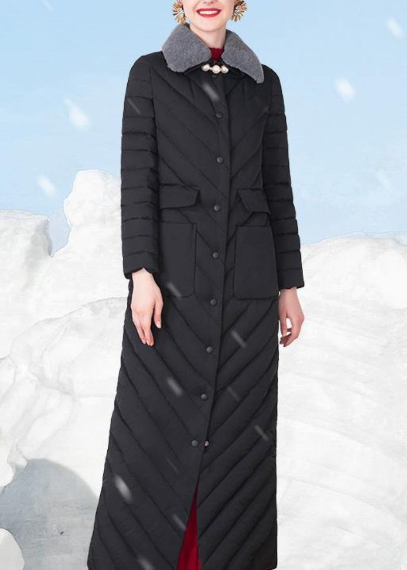 Feine Locker Sitzende Schneejacken Mantel Mit Kaninchenwollkragen Schwarz Daunenjacke Für Damen Mit Großen Taschen - Damen-Daunenjacken