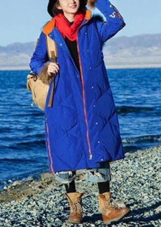 Feine Locker Sitzende Winterjacke Mit Kapuze Blaue Jacke Mit Seitlichem Reißverschluss Und Warmem Wintermantel