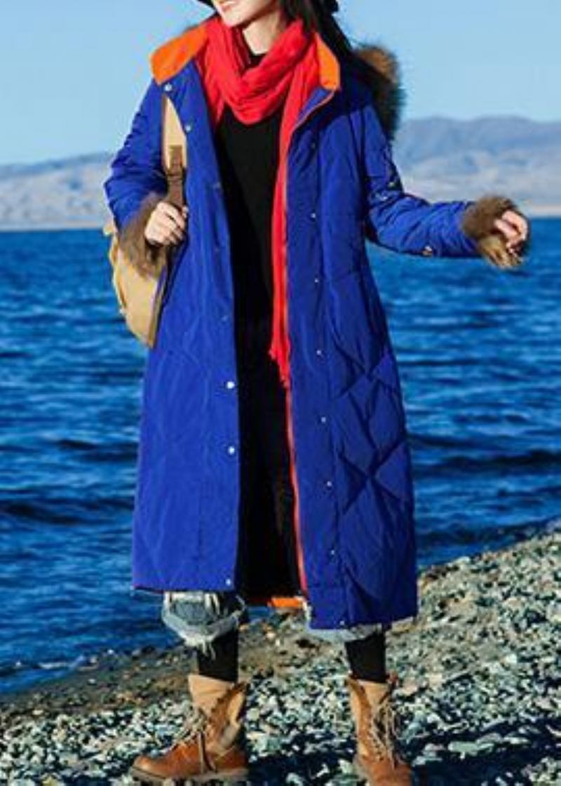 Feine Locker Sitzende Winterjacke Mit Kapuze Blaue Jacke Mit Seitlichem Reißverschluss Und Warmem Wintermantel - Damen-Daunenjacken