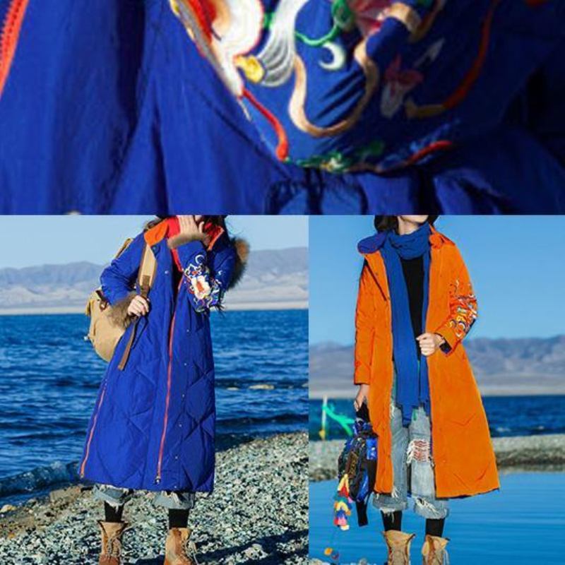 Feine Locker Sitzende Winterjacke Mit Kapuze Blaue Jacke Mit Seitlichem Reißverschluss Und Warmem Wintermantel - Damen-Daunenjacken