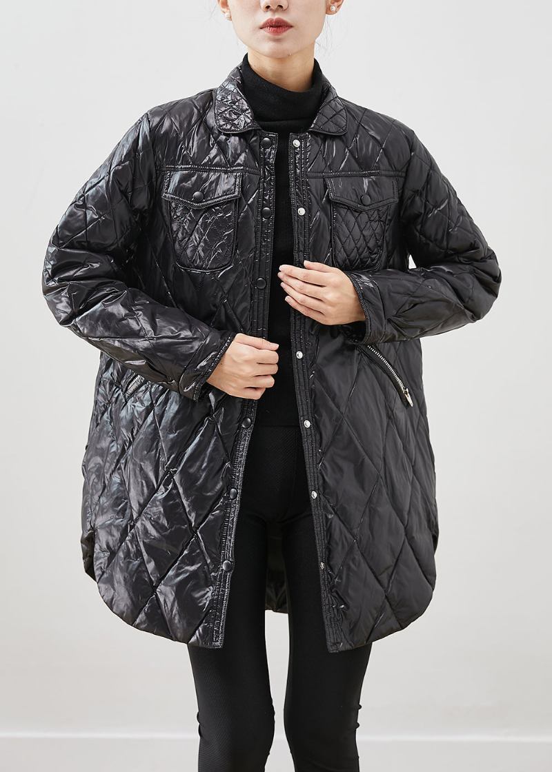 Feine Schwarze Pufferjacke Mit Peter-pan-kragen Für Den Winter - Damen-Daunenjacken