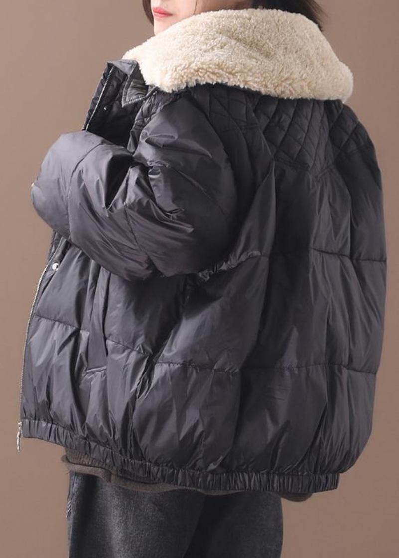 Feine Trendige Übergrößen-winterjacke Wintermäntel Schwarz Warm Mit Reißverschluss Kurze Damenoberbekleidung - Damen-Daunenjacken