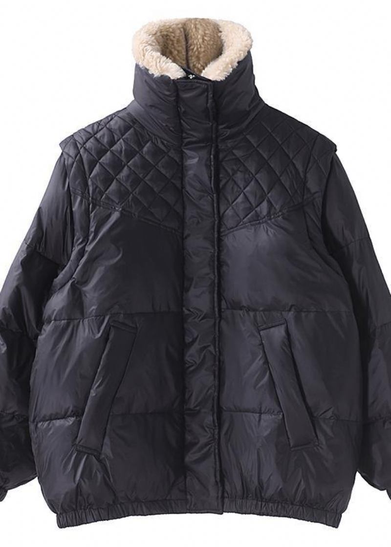 Feine Trendige Übergrößen-winterjacke Wintermäntel Schwarz Warm Mit Reißverschluss Kurze Damenoberbekleidung - Damen-Daunenjacken