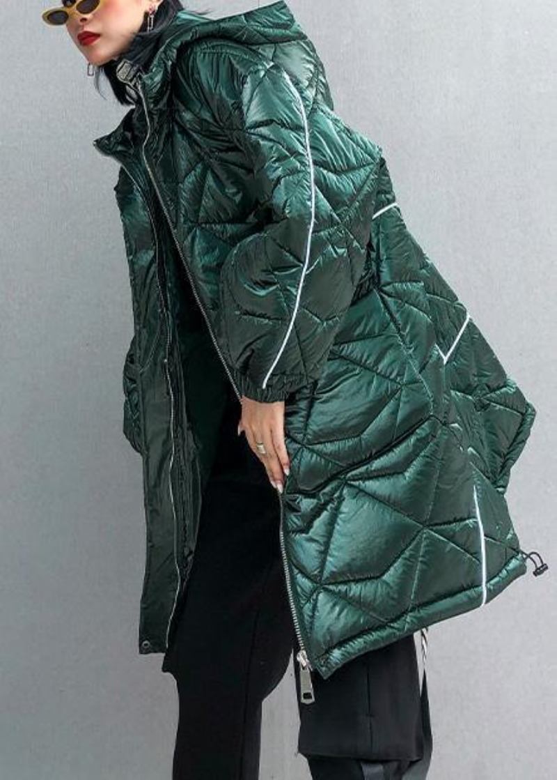 Feine Übergroße Winterjacke Grüne Parkas Mit Kapuze Und Reißverschluss Für Damen - grün