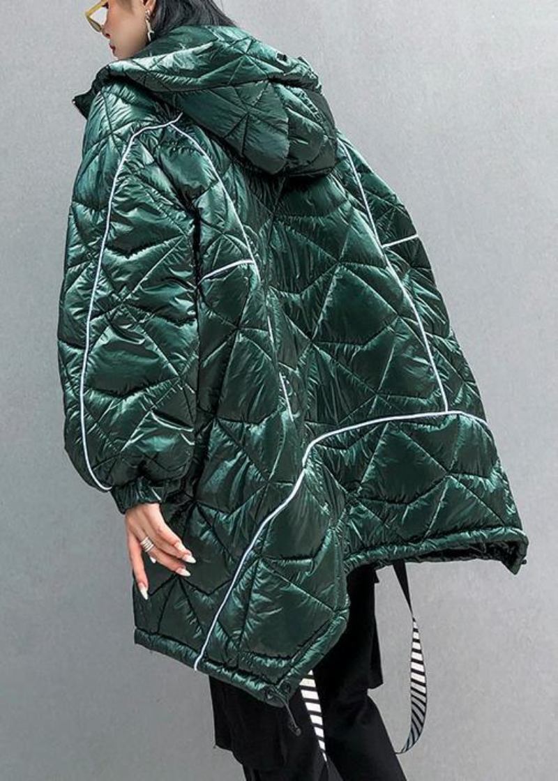 Feine Übergroße Winterjacke Grüne Parkas Mit Kapuze Und Reißverschluss Für Damen - grün