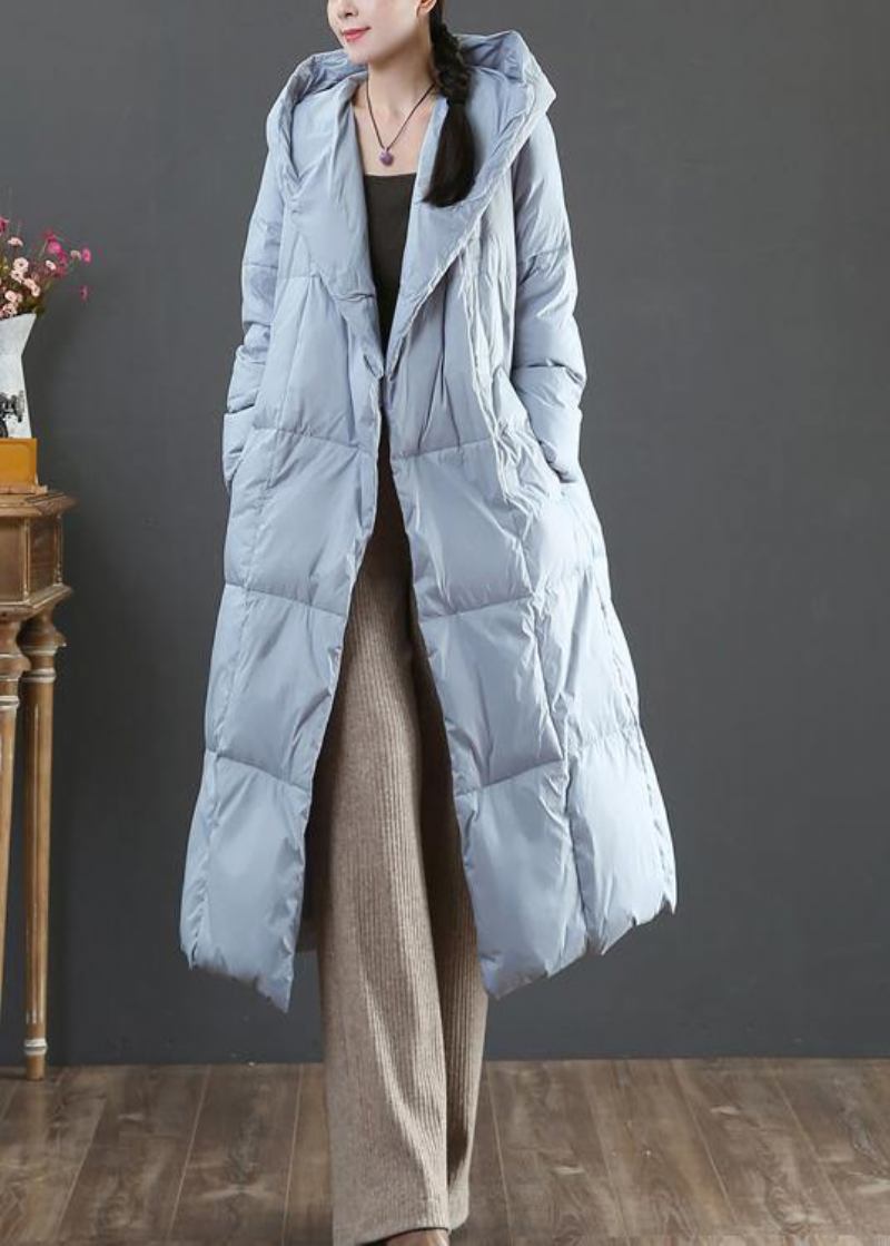 Feine Übergröße Winterjacke Mäntel Blau Kapuze Taschen Warmer Mantel - gold