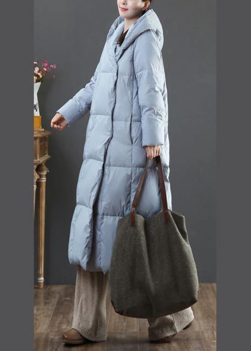 Feine Übergröße Winterjacke Mäntel Blau Kapuze Taschen Warmer Mantel - gold