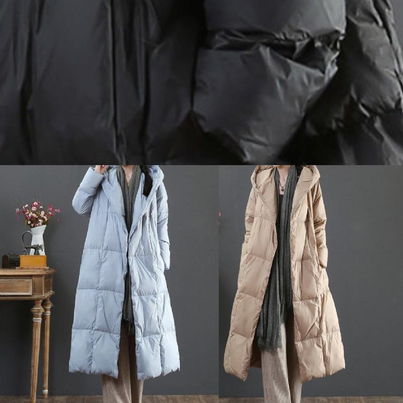 Feine Übergröße Winterjacke Mäntel Blau Kapuze Taschen Warmer Mantel - gold