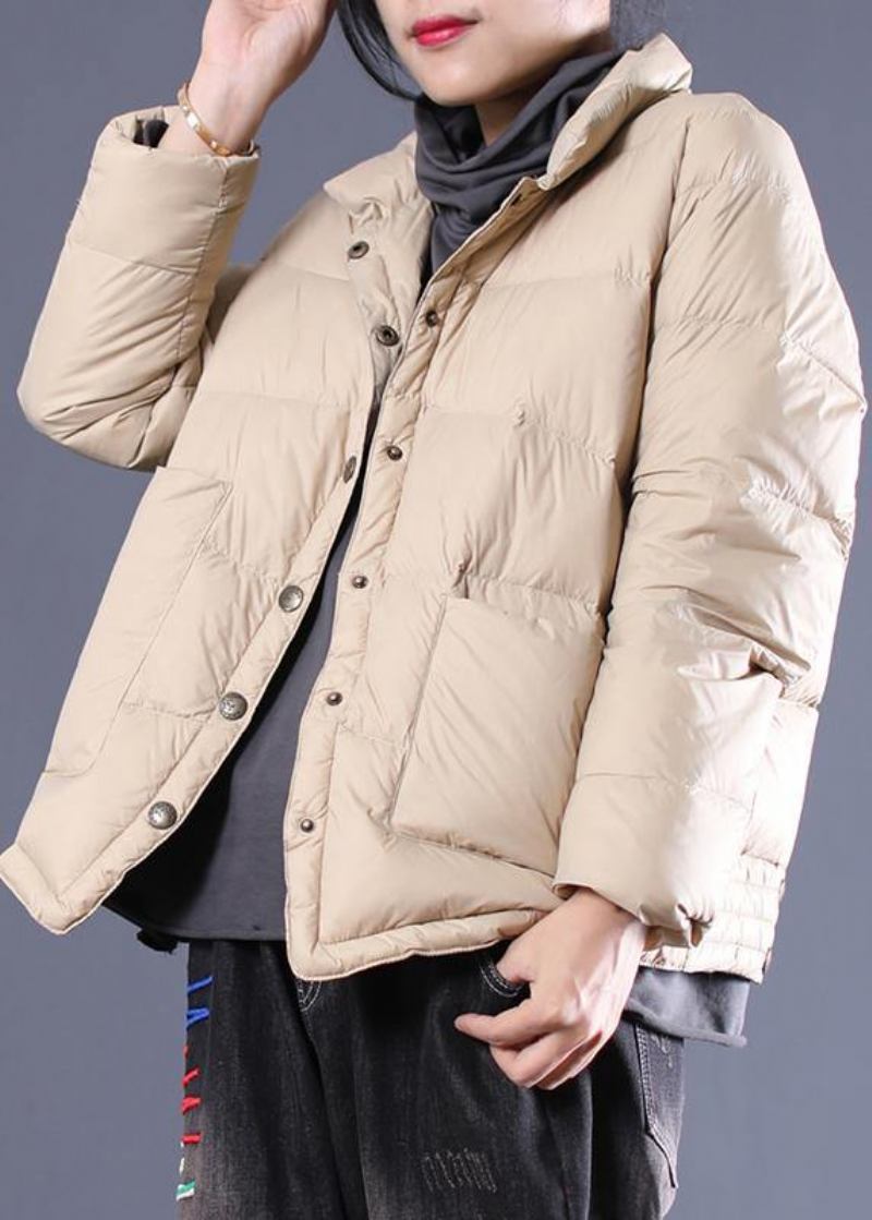 Feiner Parka Für Damen Übermantel In Beige Warmer Wintermantel Mit Stehkragen - Damen-Daunenjacken