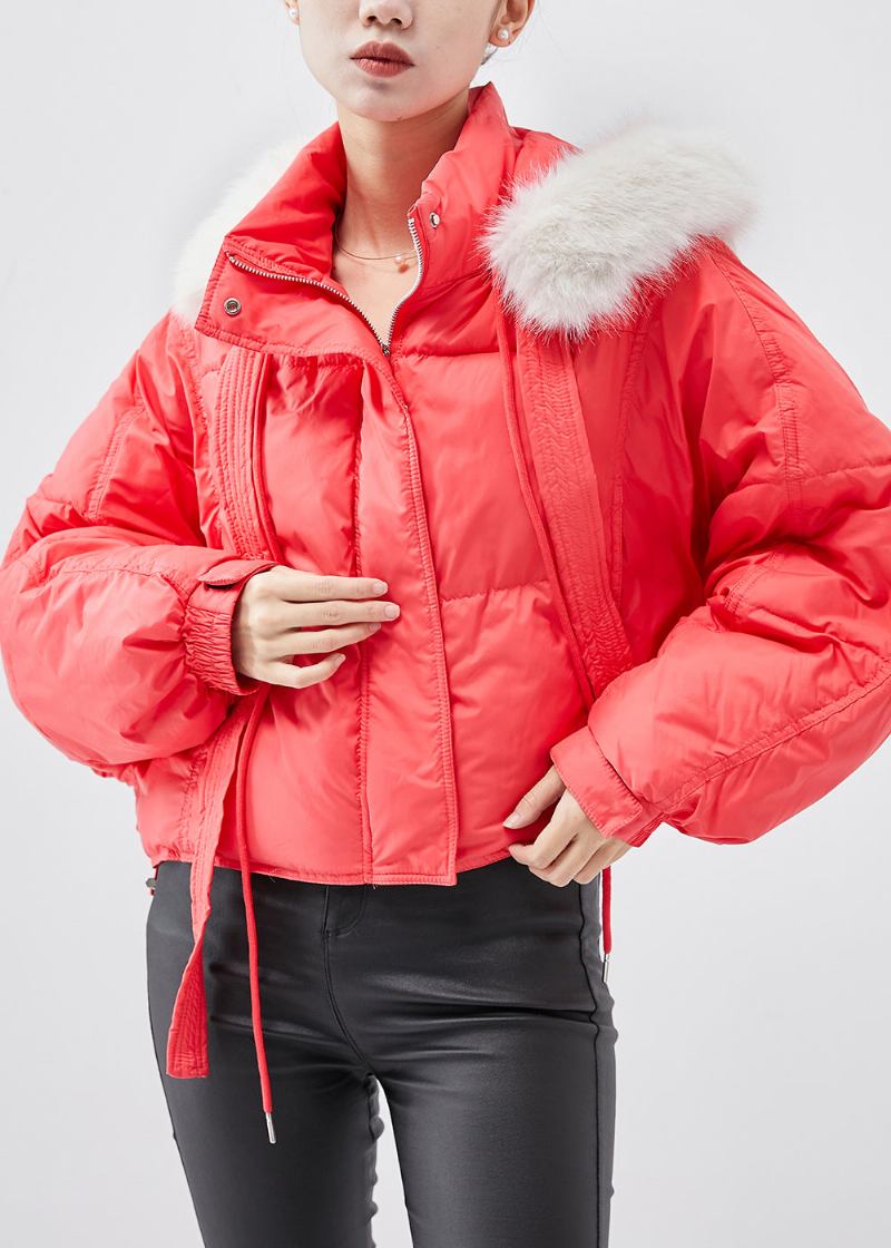 Französische Rote Übergroße Parka-jacke Mit Kapuze Und Feiner Baumwollfüllung Für Den Winter