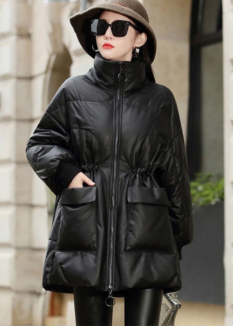 Französische Schwarze Daunenjacke Mit Schaffell-entendaunenfüllung Für Den Winter - Damen-Daunenjacken