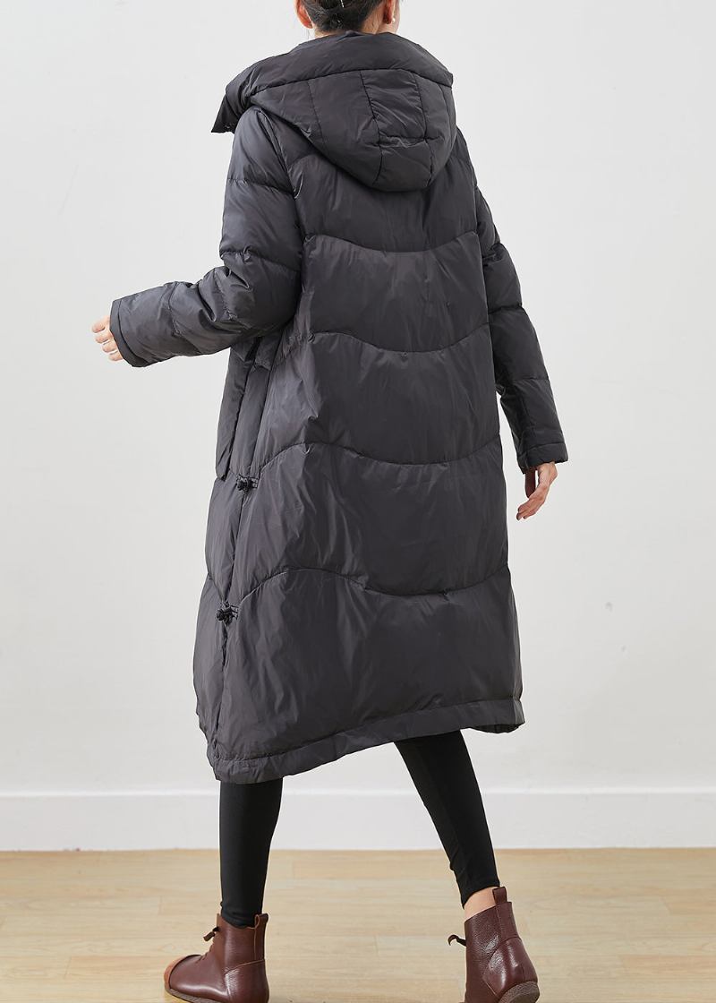 Französische Schwarze Entendaunenjacke Mit Kapuze Und Großen Taschen Für Den Winter - Damen-Daunenjacken