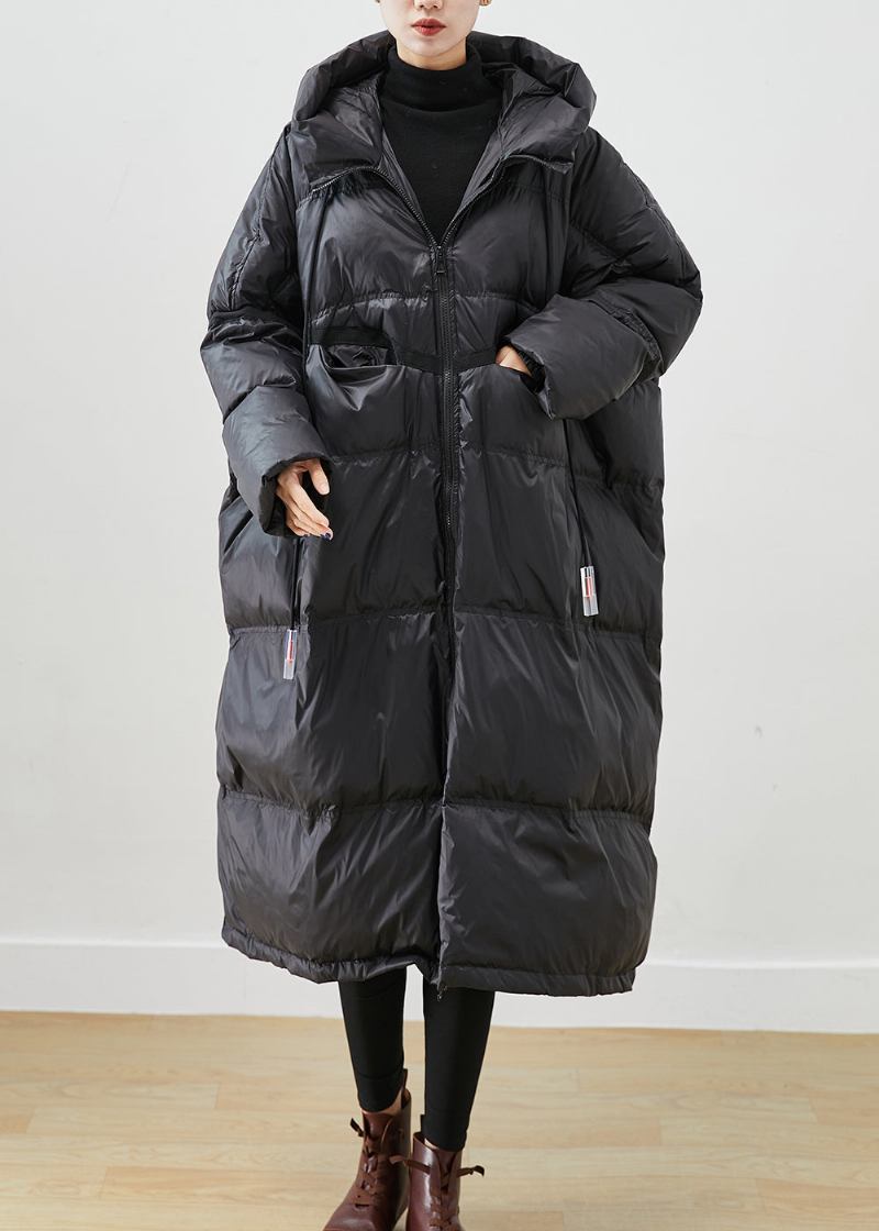 Französische Schwarze Übergroße Entendaunenjacke Mit Kordelzug Für Den Winter - Damen-Daunenjacken