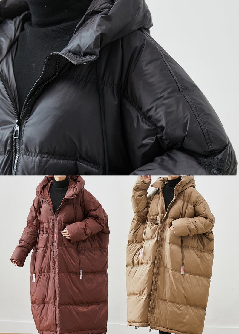 Französische Schwarze Übergroße Entendaunenjacke Mit Kordelzug Für Den Winter - Damen-Daunenjacken