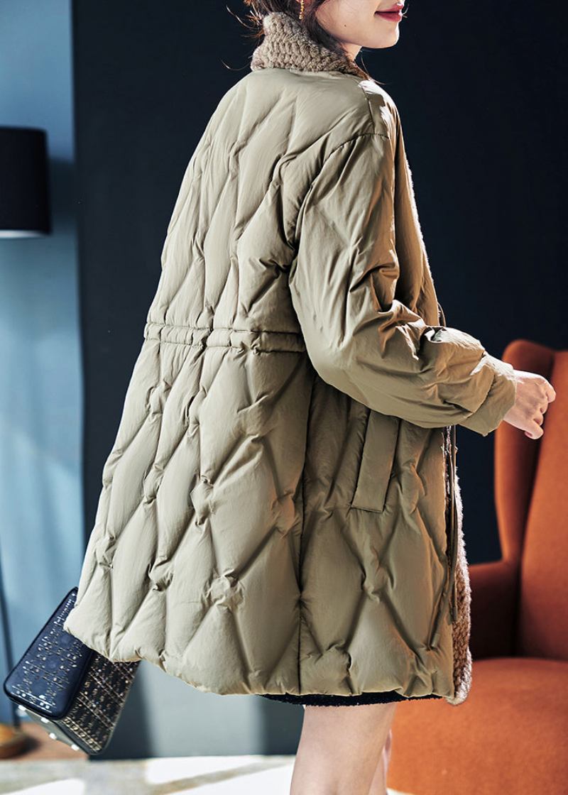 Frauen Grün Chinesischen Knopf Patchwork Entendaunen Puffer Jacken Winter - Damen-Daunenjacken