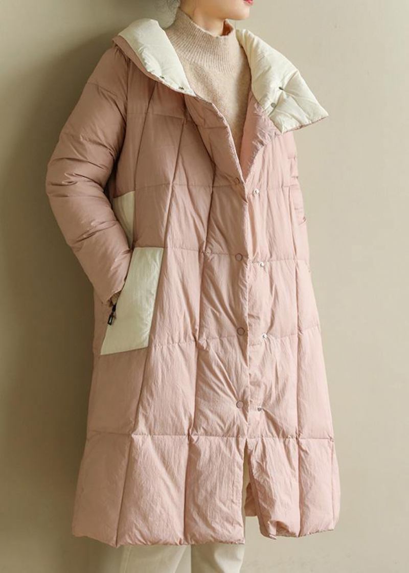 Frauen Rosa Warm Wintermantel Plus Größe Kleidung Patchwork Damen Parka Stehkragen Feine Mäntel