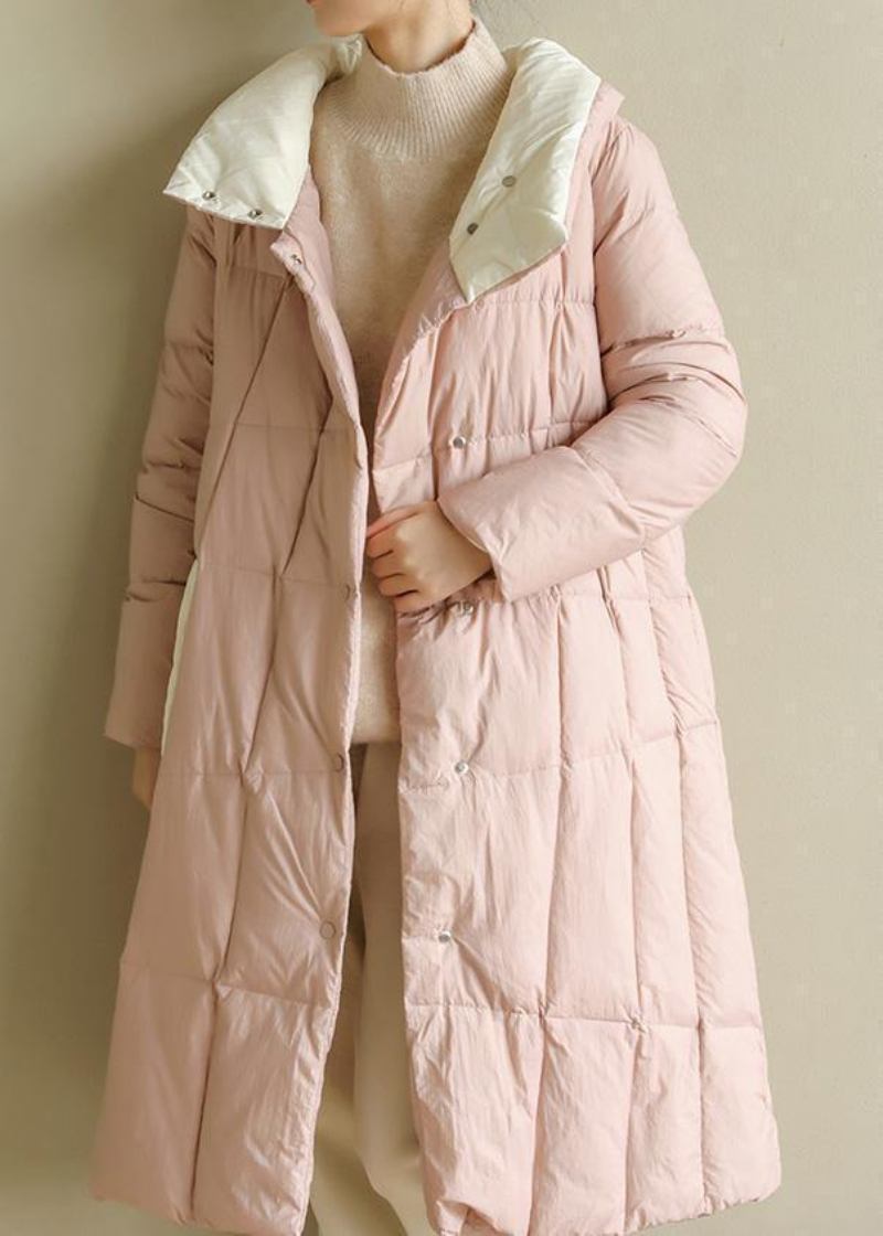 Frauen Rosa Warm Wintermantel Plus Größe Kleidung Patchwork Damen Parka Stehkragen Feine Mäntel - Damen-Daunenjacken