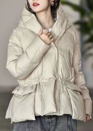 French Apricot Kapuzen Kordelzug Entendaunen Puffer Jacke Winter