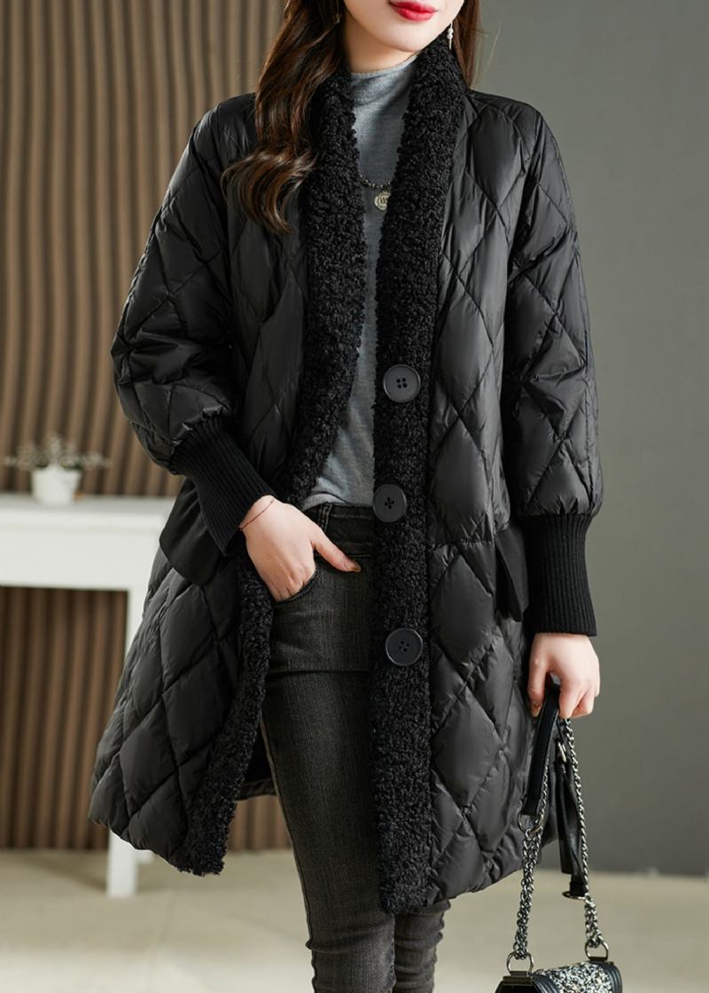 French Black Pocketsteddy Kunstpelz Patchwork Entendaunen Parka Winter - Damen-Daunenjacken