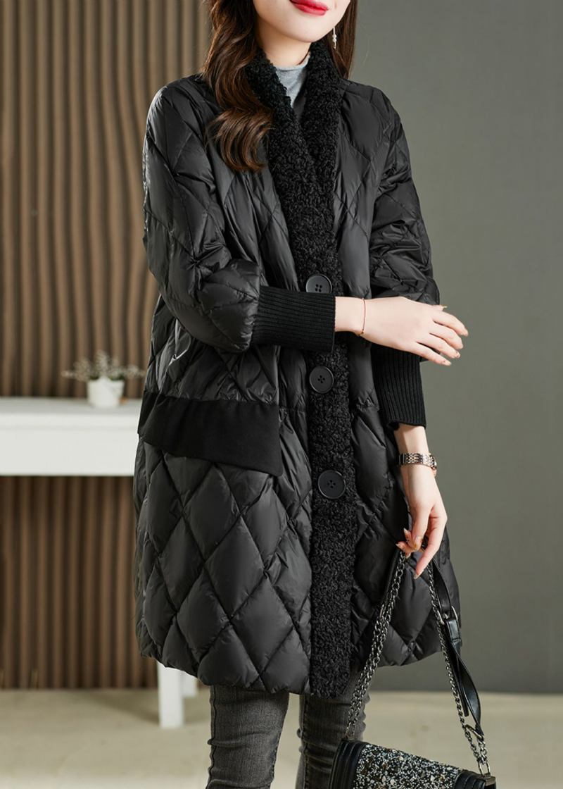 French Black Pocketsteddy Kunstpelz Patchwork Entendaunen Parka Winter - Damen-Daunenjacken