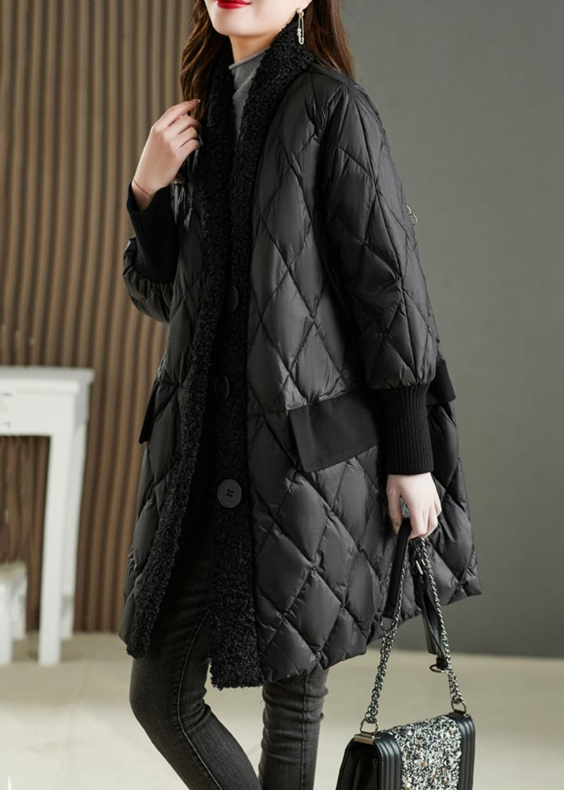 French Black Pocketsteddy Kunstpelz Patchwork Entendaunen Parka Winter - Damen-Daunenjacken