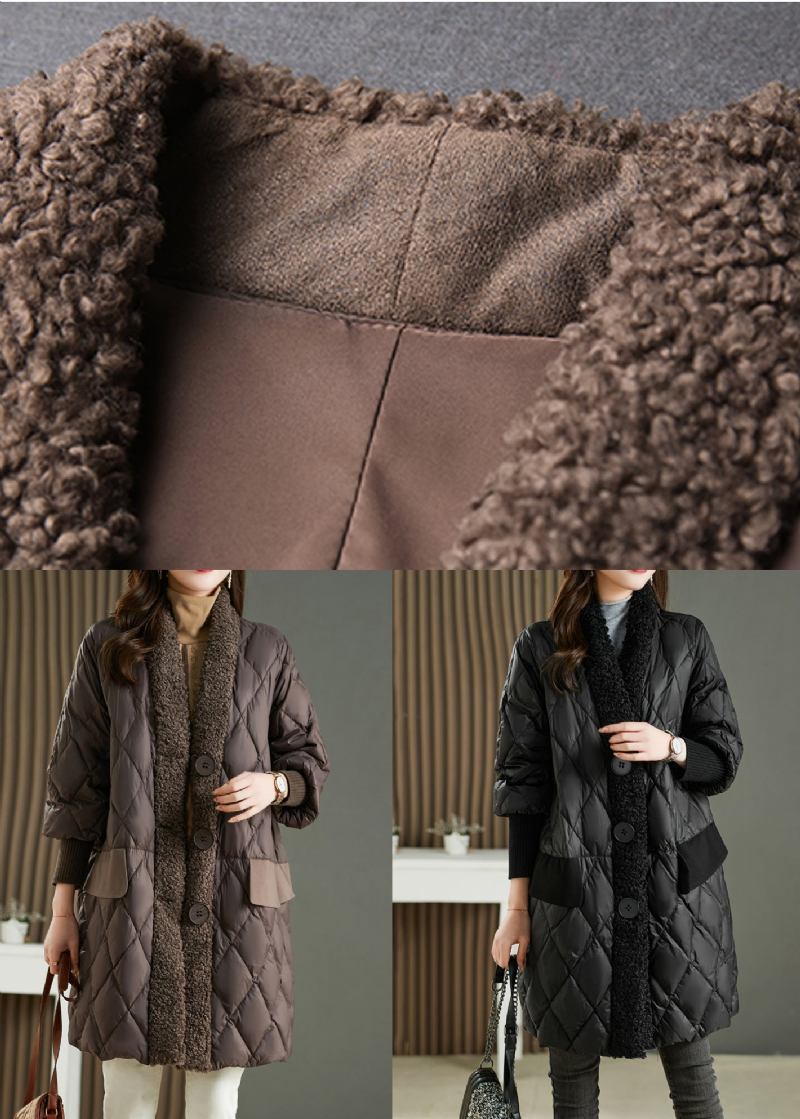 French Black Pocketsteddy Kunstpelz Patchwork Entendaunen Parka Winter - Damen-Daunenjacken