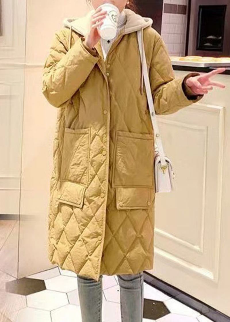 Gelbe Parka Mit Patchwork-taschen Und Knopfleiste Und Kapuze In Übergröße Lange Ärmel - Gelb