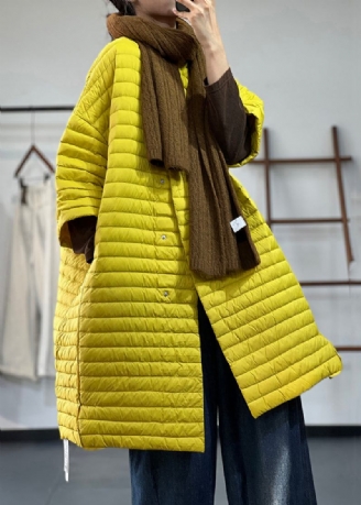 Gelbe Patchwork-parka Mit Knopftaschen In Übergröße Dünn Für Den Winter