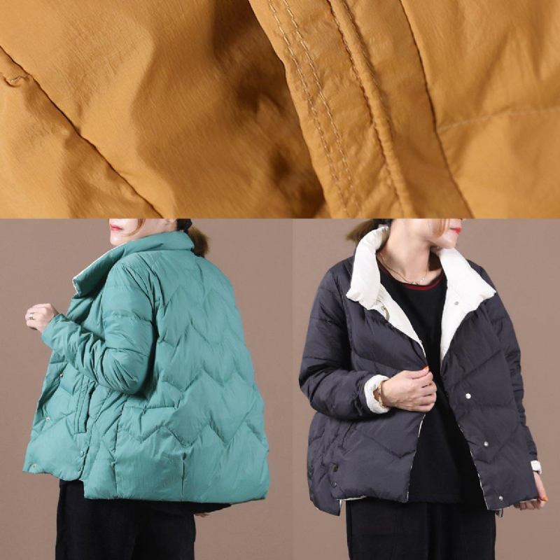 Gelber Daunenmantel Für Damen Locker Sitzende Schneejacke Mit Stehkragen Und Taschen Luxuriöser Mantel - Damen-Daunenjacken