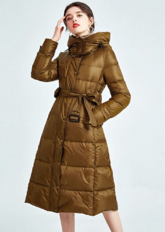 Goldene Pufferjacke Aus Dicker Entendaunen Mit Kordelzug Und Schärpen Für Den Winter