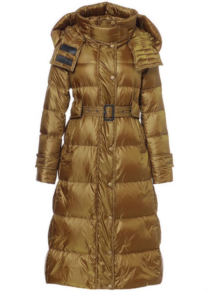 Goldene Pufferjacke Aus Dicker Entendaunen Mit Kordelzug Und Schärpen Für Den Winter - Gold