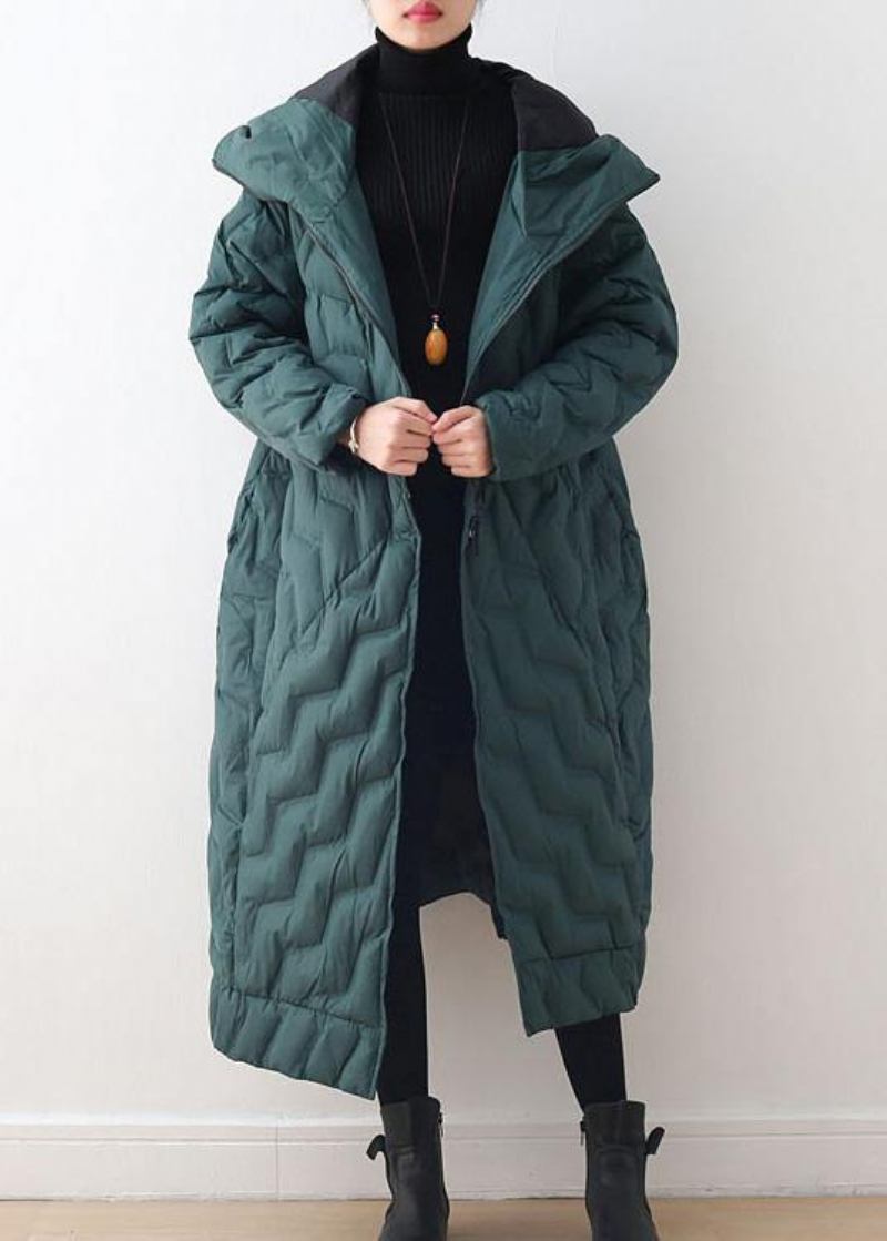 Grüner Daunenmantel Winter Übergröße Winterjacke Mit Kapuze Asymmetrisch Warme Winteroberbekleidung