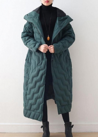 Grüner Daunenmantel Winter Übergröße Winterjacke Mit Kapuze Asymmetrisch Warme Winteroberbekleidung