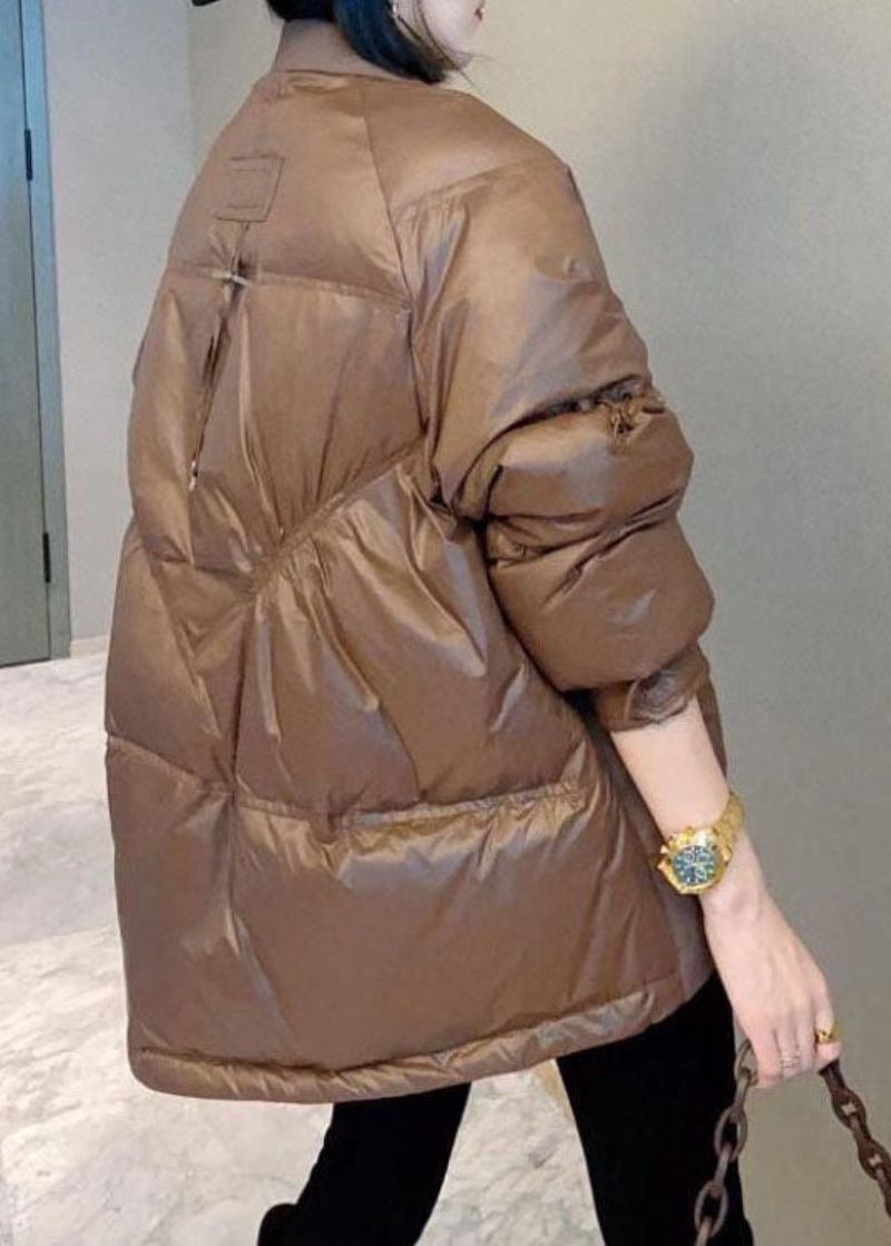 Handgefertigte Lässige Winter-pufferjacke In Khaki Mit Daunenmantel - Schwarz