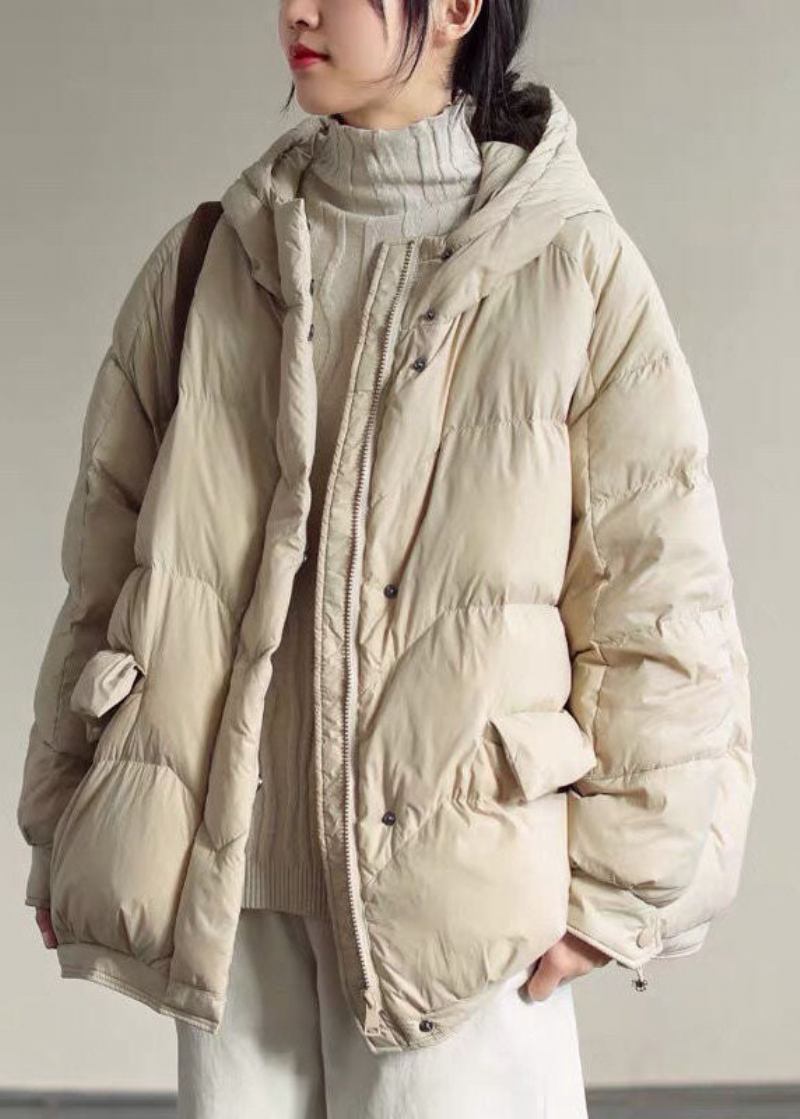 Italienische Beigefarbene Übergroße Entendaunenjacke Mit Reißverschluss Für Den Winter - Beige