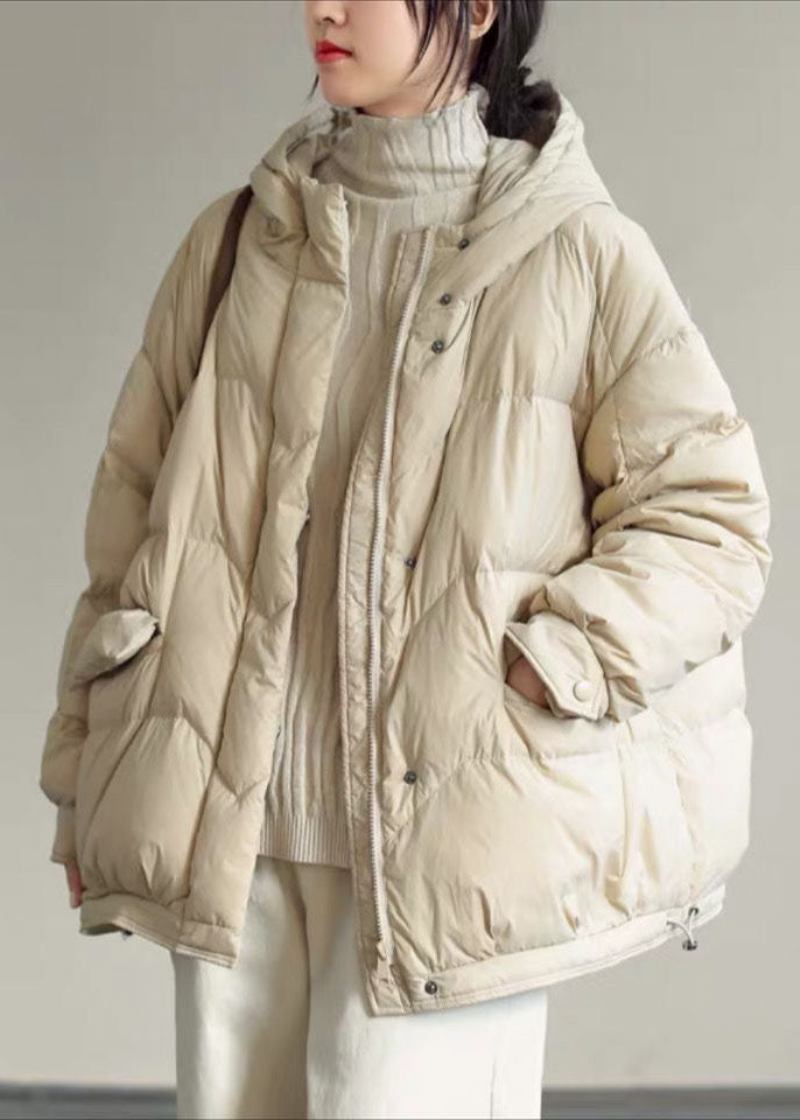 Italienische Beigefarbene Übergroße Entendaunenjacke Mit Reißverschluss Für Den Winter - Beige