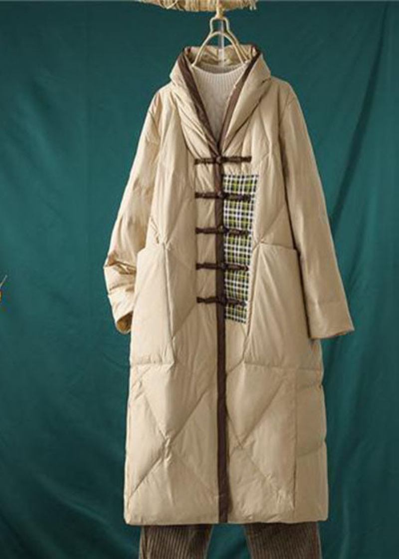 Italienische Übergroße Steppjacke Mit Patchwork-entendaunen In Schokoladenbraun Mit Stehkragen Und Entenfedern Für Den Winter - Damen-Daunenjacken