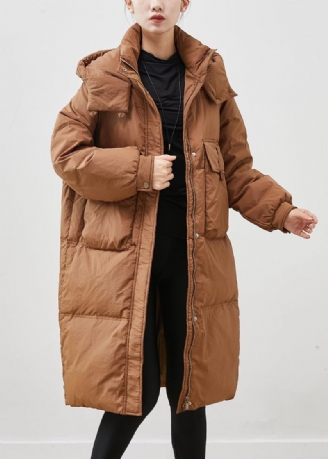 Kaffee Warme Entendaunen Puffer Jacke Mit Kapuze Taschen Winter