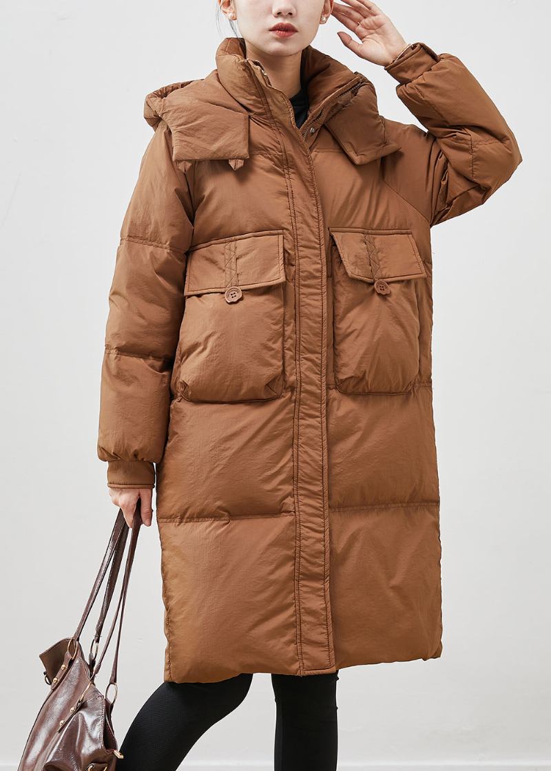 Kaffee Warme Entendaunen Puffer Jacke Mit Kapuze Taschen Winter - Damen-Daunenjacken